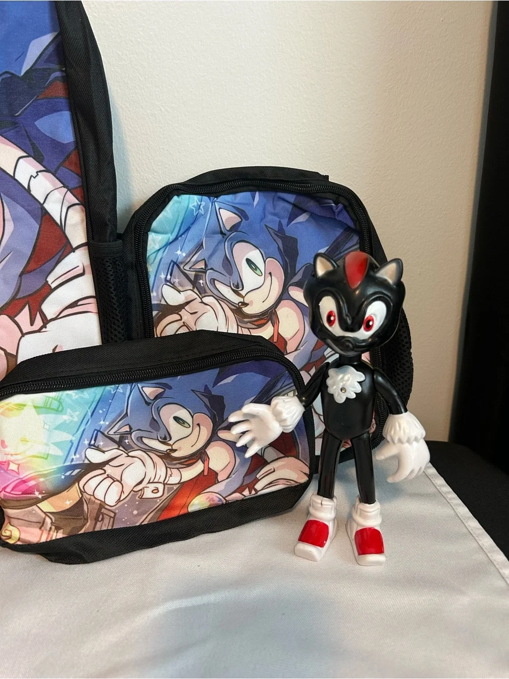 Kids Blue Sonic Character Backpack Set with Matching Pouch